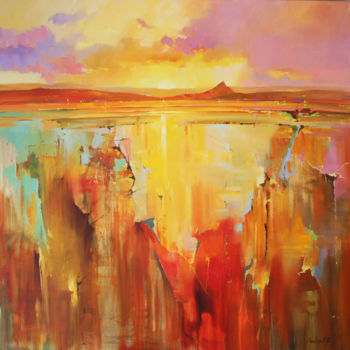 Malarstwo zatytułowany „Dawn over Mount Ath…” autorstwa Ksenia Yarovaya, Oryginalna praca, Olej Zamontowany na Drewniana ram…
