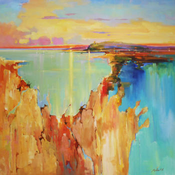 Malerei mit dem Titel "Sunset in the town…" von Ksenia Yarovaya, Original-Kunstwerk, Öl