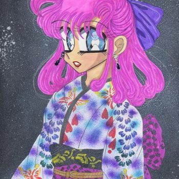 图画 标题为“kimono beauty” 由Gigi, 原创艺术品