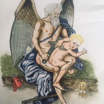 Schilderij getiteld "Kronos & Eros" door Y.B, Origineel Kunstwerk, Potlood