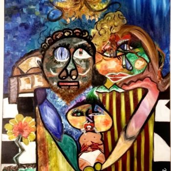 Schilderij getiteld "La famille moderne" door Smina, Origineel Kunstwerk, Olie