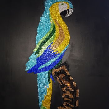 Painting titled "Diamond Parrot" by Yasmin Wouters, Original Artwork, Acrylic