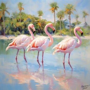 Painting titled "Flamingos" by Yass, Original Artwork, Acrylic