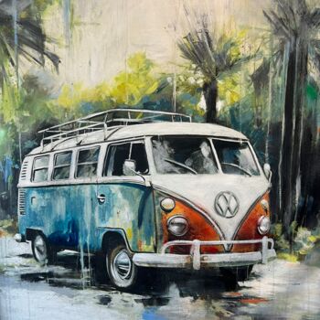 Pittura intitolato "VW bus oil painting" da Yass, Opera d'arte originale, Olio