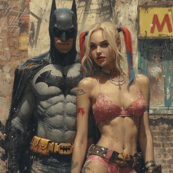Painting titled "Harley and Batman" by Yass, Original Artwork, Acrylic