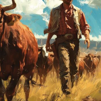 Painting titled "Cowboy portraits" by Yass, Original Artwork, Oil