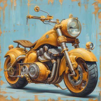 Painting titled "Yellow Motorbike" by Yass, Original Artwork, Acrylic