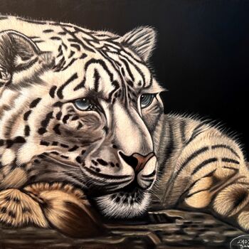 Pittura intitolato "Tigre blanc aux yeu…" da Yassine Sadiki, Opera d'arte originale, Acrilico Montato su Telaio per barella…