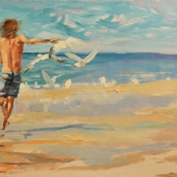 "Boy and seagulls" başlıklı Tablo Nataliya Yatel tarafından, Orijinal sanat, Petrol