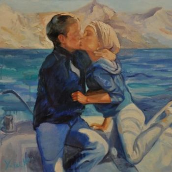 Painting titled "Lovers on a yacht" by Nataliya Yatel, Original Artwork, Oil