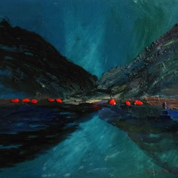Painting titled "Night reflection" by Nataliya Yatel, Original Artwork, Oil