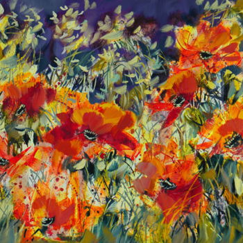 Painting titled "poppies" by Sergey Yatnov, Original Artwork, Oil