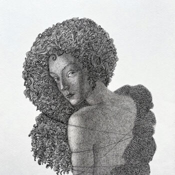 Rysunek zatytułowany „The glance Back” autorstwa Yauheniya Oshmian, Oryginalna praca, Atrament