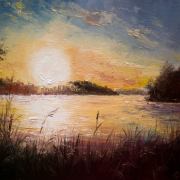 Malerei mit dem Titel "Закат на озере" von Yavorivskiy Alexander, Original-Kunstwerk, Öl
