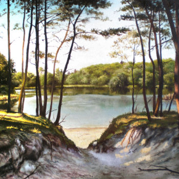 Painting titled "Лесное озеро" by Yavorivskiy Alexander, Original Artwork, Oil