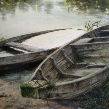 Painting titled "Лодки" by Yavorivskiy Alexander, Original Artwork, Oil