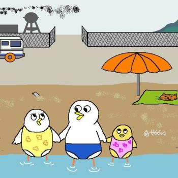 Disegno intitolato "Not THIS Beach!" da Kai-Yu Sun, Opera d'arte originale