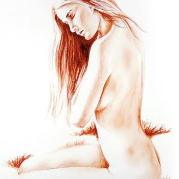 Drawing titled "Femme nu NU09" by Ydan Sarciat, Original Artwork, Pastel