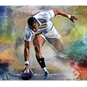 Digitale Kunst mit dem Titel "L'essai de rugby." von Ydan Sarciat, Original-Kunstwerk, Digitale Malerei
