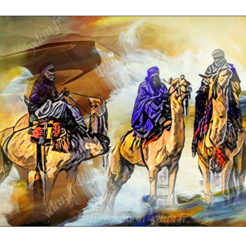 Digital Arts titled "Afrique-Les chameli…" by Ydan Sarciat, Original Artwork, Digital Painting