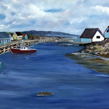 Painting titled "Peggys Cove" by Yves Downing, Original Artwork, Acrylic Mounted on Wood Stretcher frame