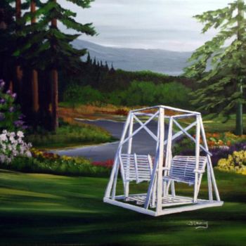 Картина под названием "Le jardin sous la p…" - Yves Downing, Подлинное произведение искусства