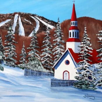 Painting titled "La chapelle St-Bern…" by Yves Downing, Original Artwork, Acrylic Mounted on Wood Stretcher frame
