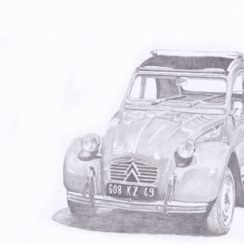 Drawing titled "Citroën 2 CV" by Dessinludo, Original Artwork, Graphite