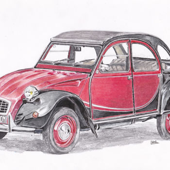 Drawing titled "Citroën 2cv charles…" by Dessinludo, Original Artwork, Pencil