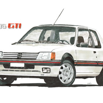 图画 标题为“Peugeot 205 gti 1l9” 由Dessinludo, 原创艺术品, 标记