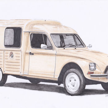 Desenho intitulada "Citroen Acadiane" por Dessinludo, Obras de arte originais, Pastel