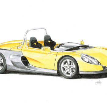 Рисунок под названием "Renault Spider" - Dessinludo, Подлинное произведение искусства, Шариковая ручка