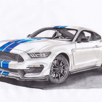 Drawing titled "Ford Mustang" by Dessinludo, Original Artwork, Graphite