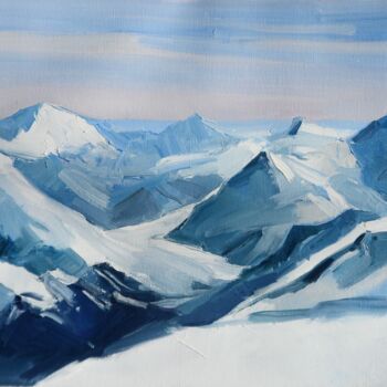 Painting titled ""Winter mountains"" by Yehor Dulin, Original Artwork, Oil