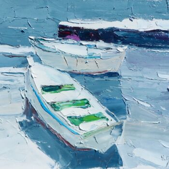 Malarstwo zatytułowany „Boats” autorstwa Yehor Dulin, Oryginalna praca, Olej