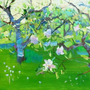 Malerei mit dem Titel "Apple Orchard" von Yehor Dulin, Original-Kunstwerk, Öl