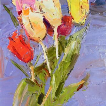 Картина под названием "Tulips"" - Yehor Dulin, Подлинное произведение искусства, Масло Установлен на Деревянная рама для нос…