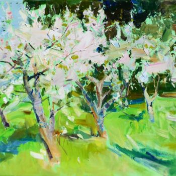 Peinture intitulée ""Apple orchard "" par Yehor Dulin, Œuvre d'art originale, Huile Monté sur Châssis en bois