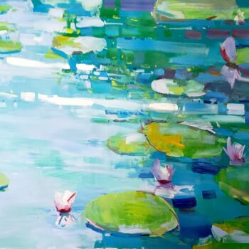 Malarstwo zatytułowany „" Water lilies "” autorstwa Yehor Dulin, Oryginalna praca, Olej Zamontowany na Drewniana rama noszy