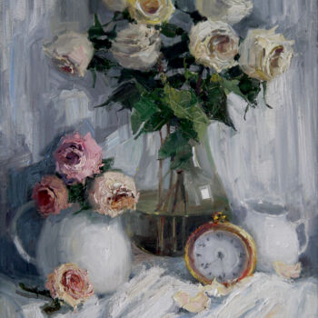 Картина под названием ""Розы вечерние"" - Елена Гагарина, Подлинное произведение искусства, Масло
