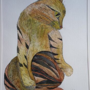 Painting titled "My Beloved Cat" by Yelena Mazour-Matusevich, Original Artwork
