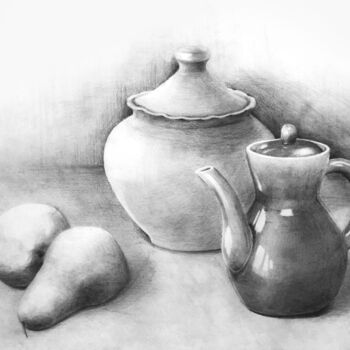 Painting titled "Still life with pear" by Elena Minkova, Original Artwork, Pencil