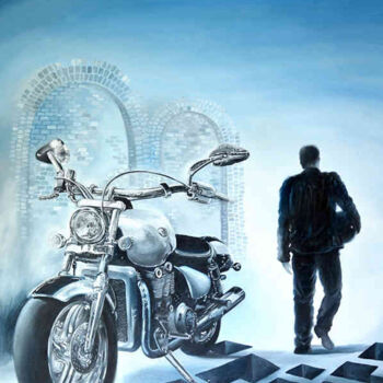 제목이 "Lone Rider"인 미술작품 Yelena Revis로, 원작, 기름 나무 들것 프레임에 장착됨