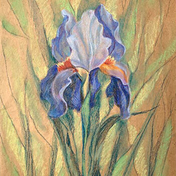 Drawing titled "blue iris" by Yelena Rybalkina, Original Artwork, Pastel