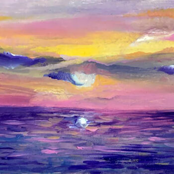 Painting titled "Miniature sunset on…" by Yelena Rybalkina, Original Artwork, Oil