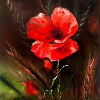 Картина под названием "Poppy - a symbol of…" - Yelena Rybalkina, Подлинное произведение искусства, Масло Установлен на картон