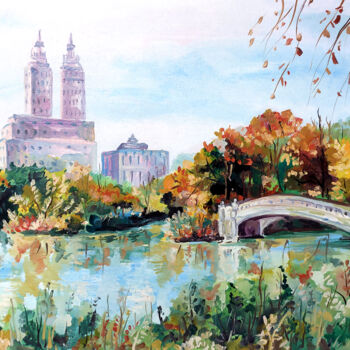 Painting titled "New York Central Pa…" by Yelena Rybalkina, Original Artwork, Oil Mounted on Cardboard