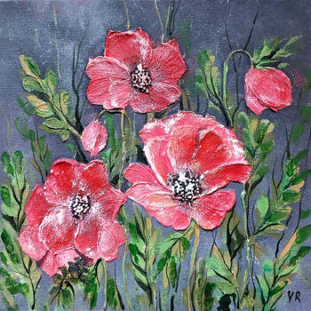 Painting titled "Poppies" by Yelena Rybalkina, Original Artwork, Acrylic Mounted on Wood Panel