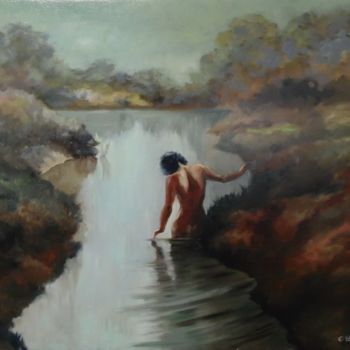Painting titled "Swimming under the…" by Yelena Vyazemskaya, Original Artwork, Oil