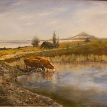 Painting titled "At the watering pla…" by Yelena Vyazemskaya, Original Artwork, Oil
